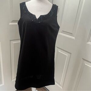 Cejon Black Cotton Beaded Neckline Sleeveless Dress Women M/L Minimalist Goth